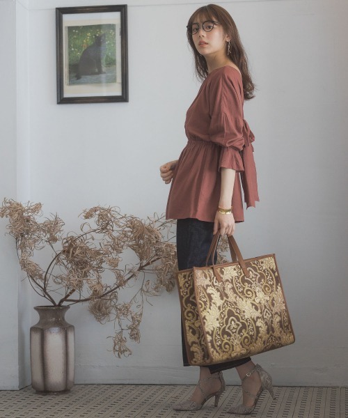 リネンレーヨンバックリボンブラウス URBAN RESEARCH DOORS ブラウス シャツ リネンレーヨンバック