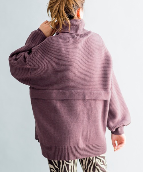 prose verse(プロズヴェール)の「編地切替えレイヤード風タートルニット(ニット/セーター・レディース・ベージュ/パープル/カーキ/オフホワイト/ブラック・フリ-)」の5枚目の写真