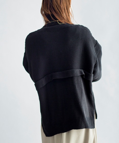 prose verse(プロズヴェール)の「編地切替えレイヤード風タートルニット(ニット/セーター・レディース・ベージュ/パープル/カーキ/オフホワイト/ブラック・フリ-)」の10枚目の写真