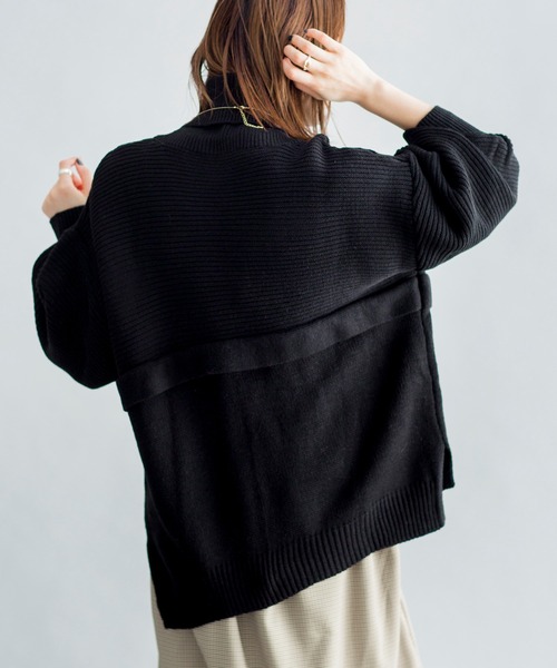 prose verse(プロズヴェール)の「編地切替えレイヤード風タートルニット(ニット/セーター・レディース・ベージュ/パープル/カーキ/オフホワイト/ブラック・フリ-)」の11枚目の写真