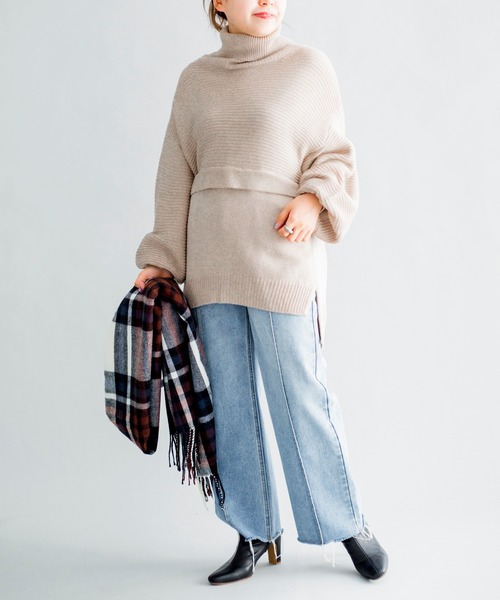 prose verse(プロズヴェール)の「編地切替えレイヤード風タートルニット(ニット/セーター・レディース・ベージュ/パープル/カーキ/オフホワイト/ブラック・フリ-)」の14枚目の写真