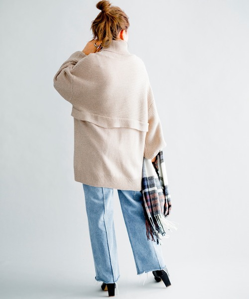 prose verse(プロズヴェール)の「編地切替えレイヤード風タートルニット(ニット/セーター・レディース・ベージュ/パープル/カーキ/オフホワイト/ブラック・フリ-)」の19枚目の写真