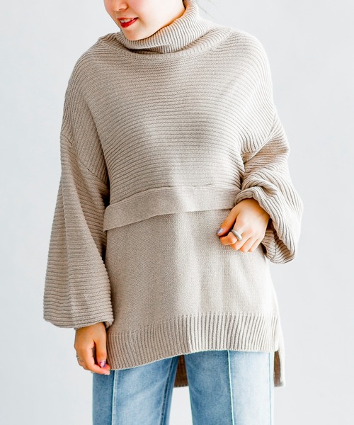 prose verse(プロズヴェール)の「編地切替えレイヤード風タートルニット(ニット/セーター・レディース・ベージュ/パープル/カーキ/オフホワイト/ブラック・フリ-)」の20枚目の写真