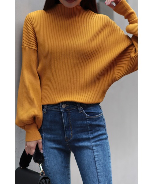 Bonjour Sagan（ボンジュールサガン）の「リブドルマンプルオーバー（ニット/セーター・レディース・ブラック/グリーン/アイボリー/イエロー・FREE）」の4枚目の写真