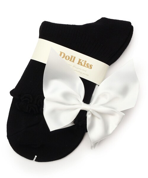 DOLL KISS(ドールキス)の「9色展開◆BIGリボン付きクルーソックス 靴下(ソックス/靴下・レディース・ホワイト/アイボリー/ワインレッド/ホワイト系9/ブラック系8/パープル系/ピンク系/ワイン系9/ブルー・99)」の1枚目の写真