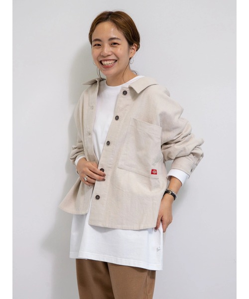 Dickies（ディッキーズ）の「【WEB限定】Dickiesビックシルエットカバーオール ＊（ミリタリージャケット・レディース・アイボリー/グリーン・MEDIUM）」の15枚目の写真