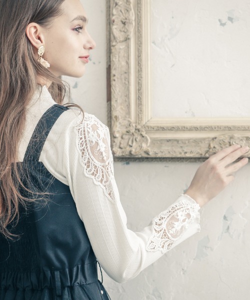 axes femme（アクシーズファム）の「オーガンジーレースリブＰＯ（Tシャツ/カットソー・レディース・ブラック/ラベンダー/キナリ・MEDIUM）」の2枚目の写真