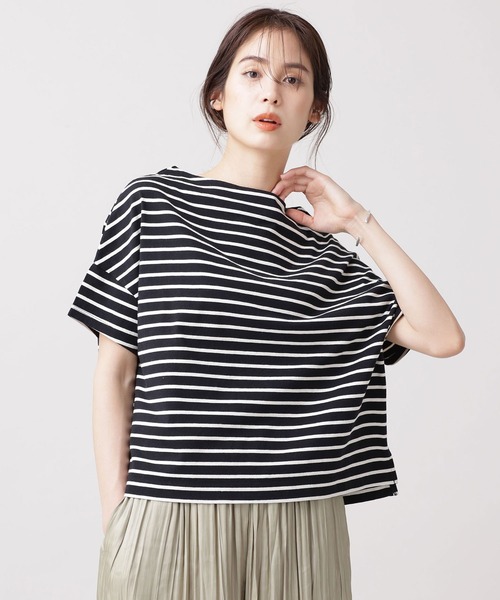 NANO universe（ナノユニバース）の「WEB限定/ボーダーワイドドロップTシャツ 半袖（Tシャツ/カットソー・レディース・オフホワイト/ブラック/グレー/ベージュ/ライトブルー/ライトパープル・FREE）」の18枚目の写真