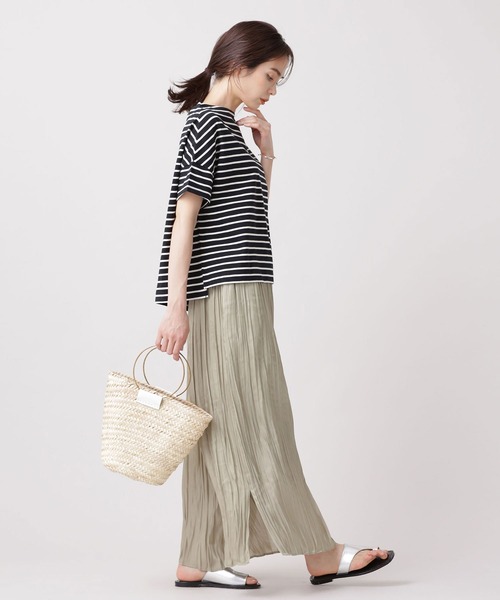 NANO universe（ナノユニバース）の「WEB限定/ボーダーワイドドロップTシャツ 半袖（Tシャツ/カットソー・レディース・オフホワイト/ブラック/グレー/ベージュ/ライトブルー/ライトパープル・FREE）」の15枚目の写真