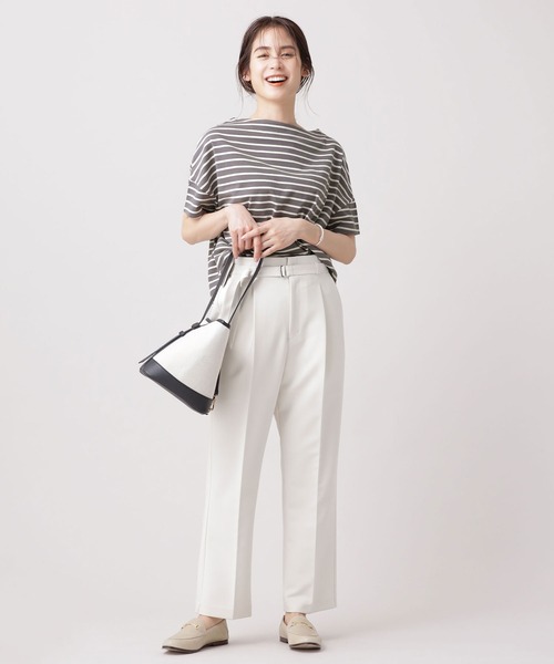 NANO universe（ナノユニバース）の「WEB限定/ボーダーワイドドロップTシャツ 半袖（Tシャツ/カットソー・レディース・オフホワイト/ブラック/グレー/ベージュ/ライトブルー/ライトパープル・FREE）」の8枚目の写真