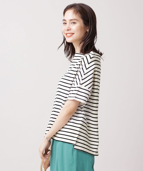 NANO universe（ナノユニバース）の「WEB限定/ボーダーワイドドロップTシャツ 半袖（Tシャツ/カットソー・レディース・オフホワイト/ブラック/グレー/ベージュ/ライトブルー/ライトパープル・FREE）」の12枚目の写真