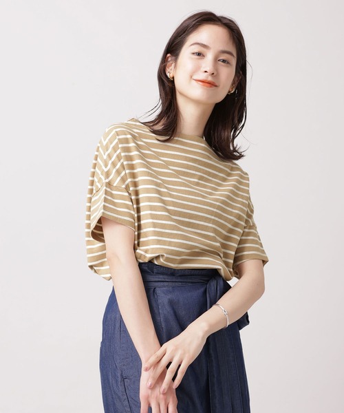 NANO universe（ナノユニバース）の「WEB限定/ボーダーワイドドロップTシャツ 半袖（Tシャツ/カットソー・レディース・オフホワイト/ブラック/グレー/ベージュ/ライトブルー/ライトパープル・FREE）」の9枚目の写真