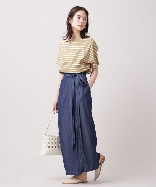 NANO universe（ナノユニバース）の「WEB限定/ボーダーワイドドロップTシャツ 半袖（Tシャツ/カットソー・レディース・オフホワイト/ブラック/グレー/ベージュ/ライトブルー/ライトパープル・FREE）」の21枚目の写真