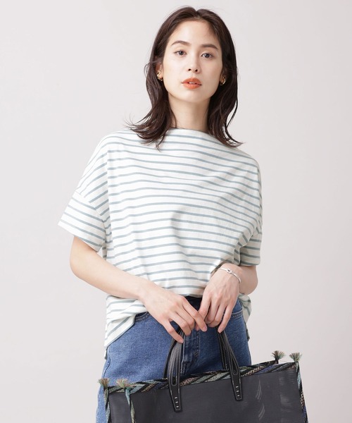 NANO universe（ナノユニバース）の「WEB限定/ボーダーワイドドロップTシャツ 半袖（Tシャツ/カットソー・レディース・オフホワイト/ブラック/グレー/ベージュ/ライトブルー/ライトパープル・FREE）」の13枚目の写真