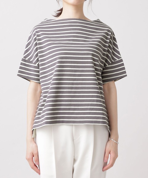 NANO universe（ナノユニバース）の「WEB限定/ボーダーワイドドロップTシャツ 半袖（Tシャツ/カットソー・レディース・オフホワイト/ブラック/グレー/ベージュ/ライトブルー/ライトパープル・FREE）」の22枚目の写真