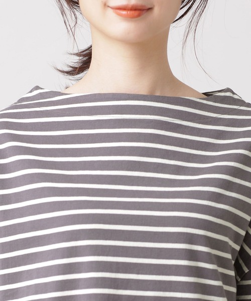 NANO universe（ナノユニバース）の「WEB限定/ボーダーワイドドロップTシャツ 半袖（Tシャツ/カットソー・レディース・オフホワイト/ブラック/グレー/ベージュ/ライトブルー/ライトパープル・FREE）」の20枚目の写真