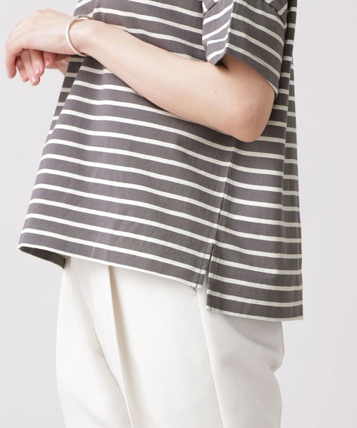 NANO universe（ナノユニバース）の「WEB限定/ボーダーワイドドロップTシャツ 半袖（Tシャツ/カットソー・レディース・オフホワイト/ブラック/グレー/ベージュ/ライトブルー/ライトパープル・FREE）」の11枚目の写真