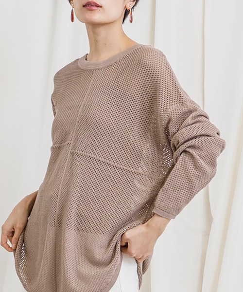 CIENA（シエナ）の「パッチワークメッシュニットプルオーバー（シャツ/ブラウス・レディース・ブラック/ホワイト/グレー系その他/オレンジ・FREE）」の3枚目の写真