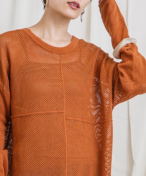 CIENA（シエナ）の「パッチワークメッシュニットプルオーバー（シャツ/ブラウス・レディース・ブラック/ホワイト/グレー系その他/オレンジ・FREE）」の4枚目の写真