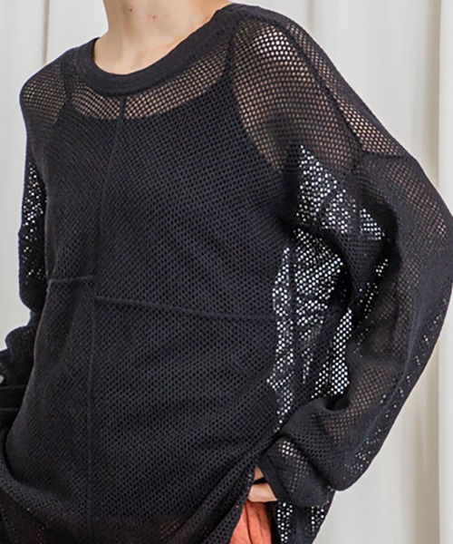 CIENA（シエナ）の「パッチワークメッシュニットプルオーバー（シャツ/ブラウス・レディース・ブラック/ホワイト/グレー系その他/オレンジ・FREE）」の2枚目の写真