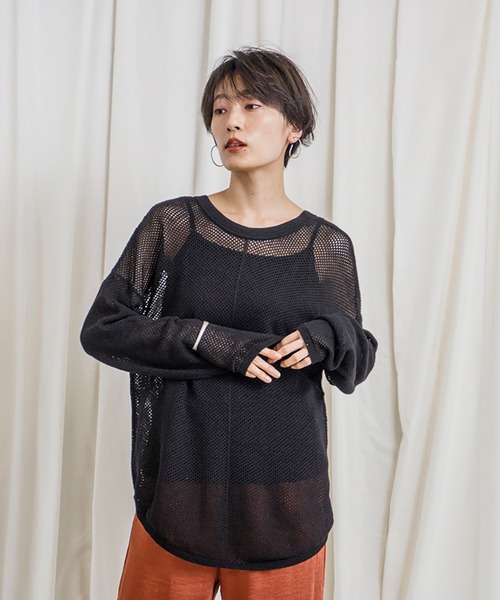 CIENA（シエナ）の「パッチワークメッシュニットプルオーバー（シャツ/ブラウス・レディース・ブラック/ホワイト/グレー系その他/オレンジ・FREE）」の5枚目の写真