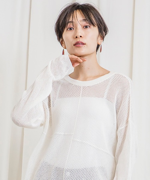 CIENA（シエナ）の「パッチワークメッシュニットプルオーバー（シャツ/ブラウス・レディース・ブラック/ホワイト/グレー系その他/オレンジ・FREE）」の13枚目の写真