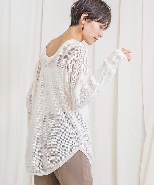 CIENA（シエナ）の「パッチワークメッシュニットプルオーバー（シャツ/ブラウス・レディース・ブラック/ホワイト/グレー系その他/オレンジ・FREE）」の11枚目の写真