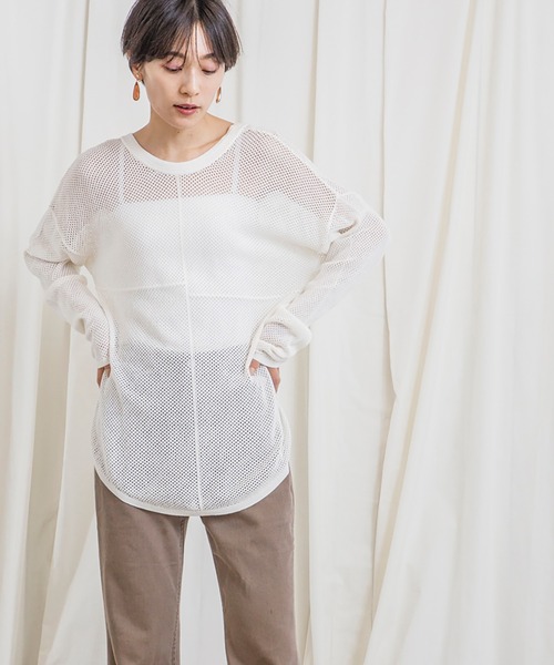 CIENA（シエナ）の「パッチワークメッシュニットプルオーバー（シャツ/ブラウス・レディース・ブラック/ホワイト/グレー系その他/オレンジ・FREE）」の12枚目の写真