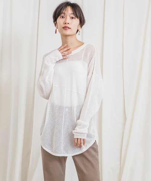 CIENA（シエナ）の「パッチワークメッシュニットプルオーバー（シャツ/ブラウス・レディース・ブラック/ホワイト/グレー系その他/オレンジ・FREE）」の14枚目の写真