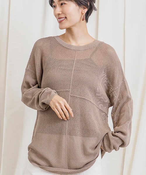 CIENA（シエナ）の「パッチワークメッシュニットプルオーバー（シャツ/ブラウス・レディース・ブラック/ホワイト/グレー系その他/オレンジ・FREE）」の18枚目の写真