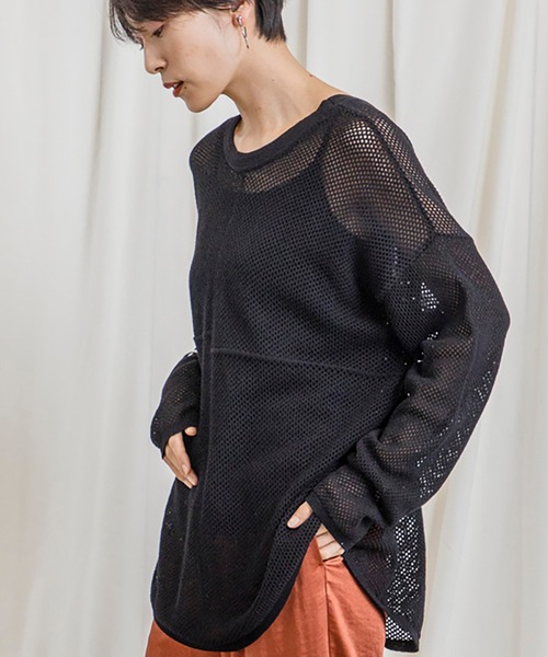 CIENA（シエナ）の「パッチワークメッシュニットプルオーバー（シャツ/ブラウス・レディース・ブラック/ホワイト/グレー系その他/オレンジ・FREE）」の7枚目の写真