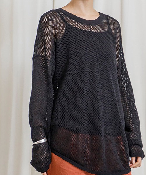 CIENA（シエナ）の「パッチワークメッシュニットプルオーバー（シャツ/ブラウス・レディース・ブラック/ホワイト/グレー系その他/オレンジ・FREE）」の9枚目の写真