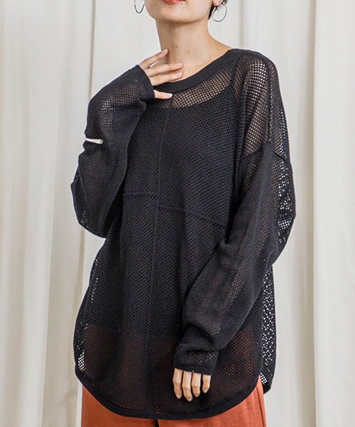 CIENA（シエナ）の「パッチワークメッシュニットプルオーバー（シャツ/ブラウス・レディース・ブラック/ホワイト/グレー系その他/オレンジ・FREE）」の10枚目の写真
