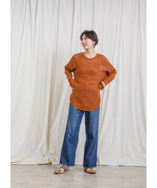 CIENA（シエナ）の「パッチワークメッシュニットプルオーバー（シャツ/ブラウス・レディース・ブラック/ホワイト/グレー系その他/オレンジ・FREE）」の22枚目の写真