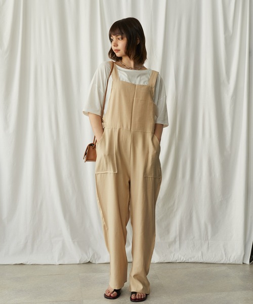 toucher du brise(トゥシェドブリーズ)の「ワイドサロペット(サロペット/オーバーオール・レディース・ブラック/ベージュ/カーキ・M)」の3枚目の写真
