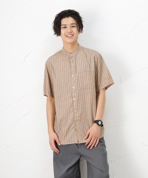 NAVY(ネイビー)の「ハイブリッドリネン 半袖シャツ(シャツ/ブラウス・メンズ・ベージュ/ネイビー/グレー/ブルー・S/M/L/XL)」の1枚目の写真
