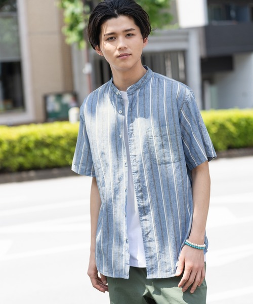 NAVY(ネイビー)の「ハイブリッドリネン 半袖シャツ(シャツ/ブラウス・メンズ・ベージュ/ネイビー/グレー/ブルー・S/M/L/XL)」の3枚目の写真