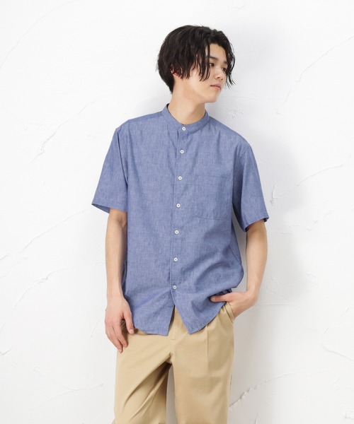 NAVY(ネイビー)の「ハイブリッドリネン 半袖シャツ(シャツ/ブラウス・メンズ・ベージュ/ネイビー/グレー/ブルー・S/M/L/XL)」の4枚目の写真