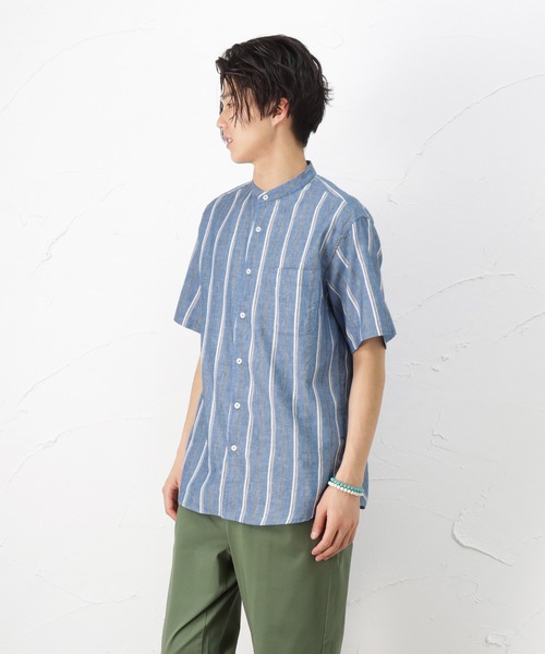 NAVY(ネイビー)の「ハイブリッドリネン 半袖シャツ(シャツ/ブラウス・メンズ・ベージュ/ネイビー/グレー/ブルー・S/M/L/XL)」の5枚目の写真