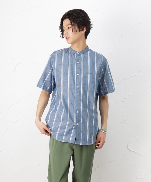 NAVY(ネイビー)の「ハイブリッドリネン 半袖シャツ(シャツ/ブラウス・メンズ・ベージュ/ネイビー/グレー/ブルー・S/M/L/XL)」の6枚目の写真