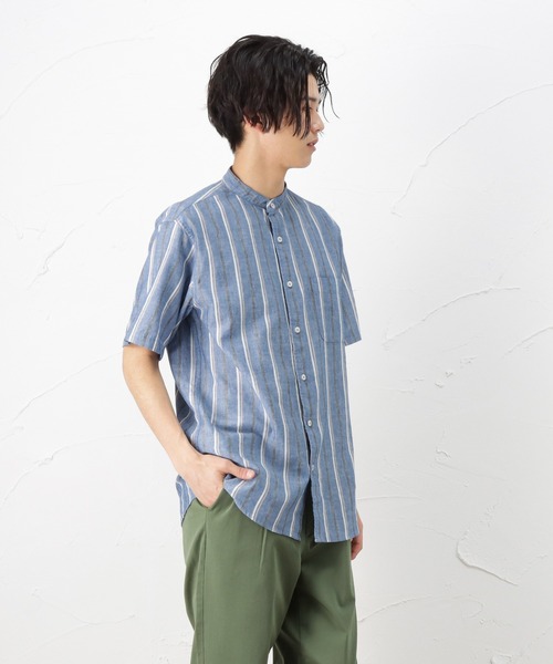 NAVY(ネイビー)の「ハイブリッドリネン 半袖シャツ(シャツ/ブラウス・メンズ・ベージュ/ネイビー/グレー/ブルー・S/M/L/XL)」の7枚目の写真