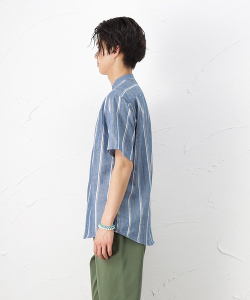 NAVY(ネイビー)の「ハイブリッドリネン 半袖シャツ(シャツ/ブラウス・メンズ・ベージュ/ネイビー/グレー/ブルー・S/M/L/XL)」の8枚目の写真