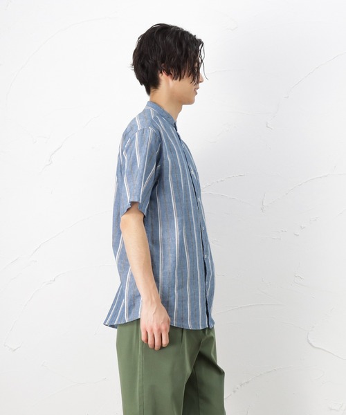 NAVY(ネイビー)の「ハイブリッドリネン 半袖シャツ(シャツ/ブラウス・メンズ・ベージュ/ネイビー/グレー/ブルー・S/M/L/XL)」の9枚目の写真