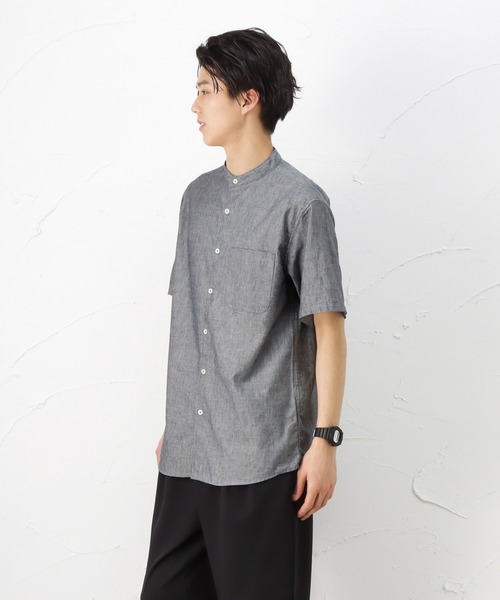 NAVY(ネイビー)の「ハイブリッドリネン 半袖シャツ(シャツ/ブラウス・メンズ・ベージュ/ネイビー/グレー/ブルー・S/M/L/XL)」の11枚目の写真