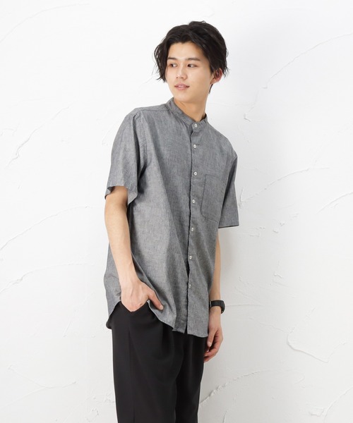NAVY(ネイビー)の「ハイブリッドリネン 半袖シャツ(シャツ/ブラウス・メンズ・ベージュ/ネイビー/グレー/ブルー・S/M/L/XL)」の12枚目の写真