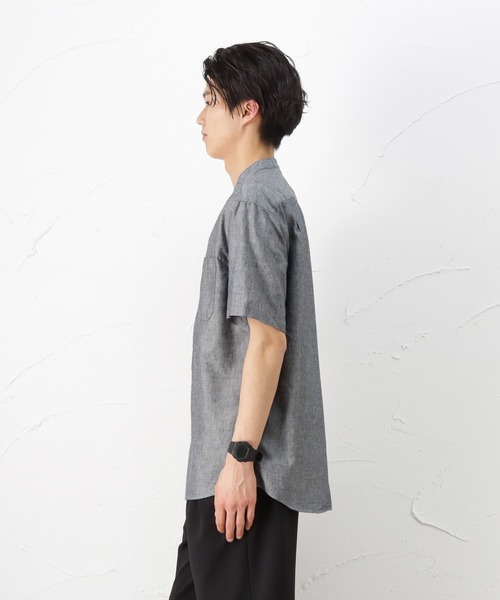 NAVY(ネイビー)の「ハイブリッドリネン 半袖シャツ(シャツ/ブラウス・メンズ・ベージュ/ネイビー/グレー/ブルー・S/M/L/XL)」の13枚目の写真