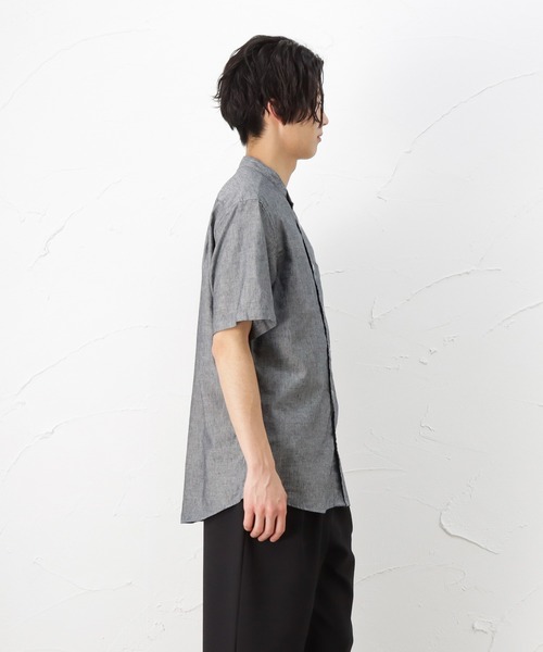 NAVY(ネイビー)の「ハイブリッドリネン 半袖シャツ(シャツ/ブラウス・メンズ・ベージュ/ネイビー/グレー/ブルー・S/M/L/XL)」の14枚目の写真