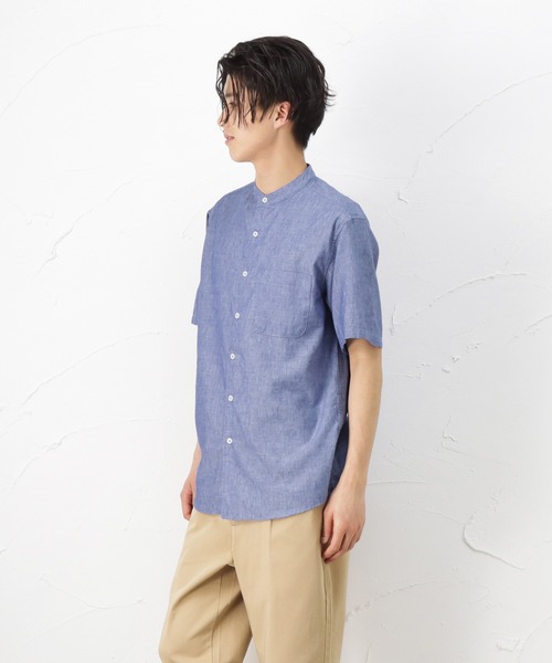 NAVY(ネイビー)の「ハイブリッドリネン 半袖シャツ(シャツ/ブラウス・メンズ・ベージュ/ネイビー/グレー/ブルー・S/M/L/XL)」の16枚目の写真