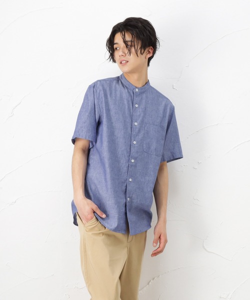NAVY(ネイビー)の「ハイブリッドリネン 半袖シャツ(シャツ/ブラウス・メンズ・ベージュ/ネイビー/グレー/ブルー・S/M/L/XL)」の17枚目の写真