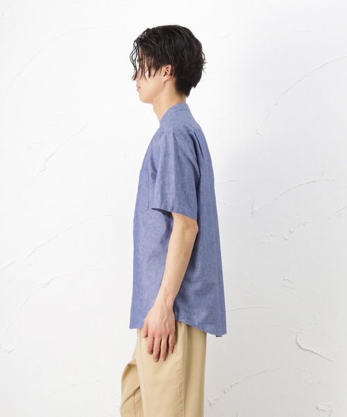 NAVY(ネイビー)の「ハイブリッドリネン 半袖シャツ(シャツ/ブラウス・メンズ・ベージュ/ネイビー/グレー/ブルー・S/M/L/XL)」の18枚目の写真